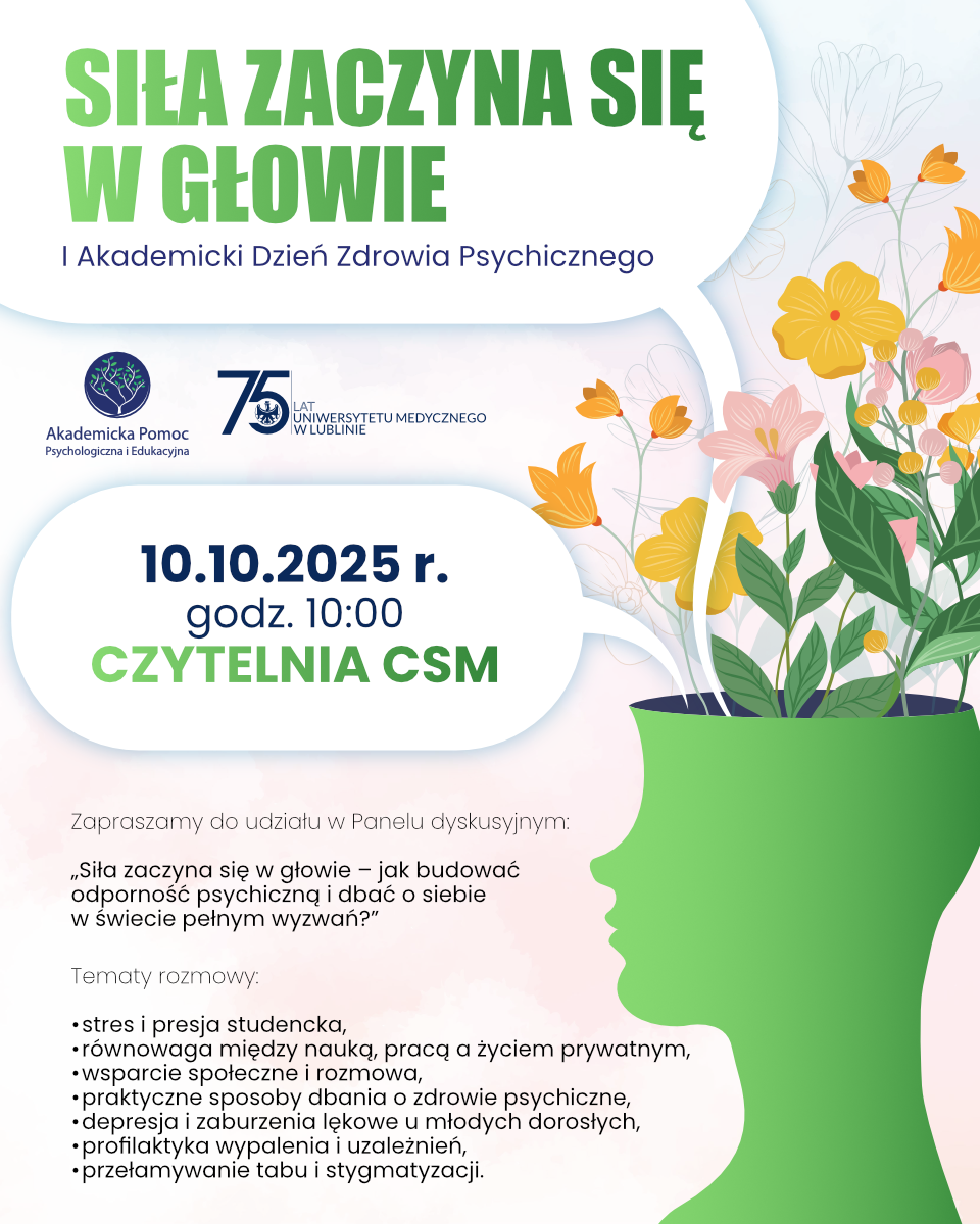 plakat zapraszający na wydarzenie „Siła zaczyna się w głowie”