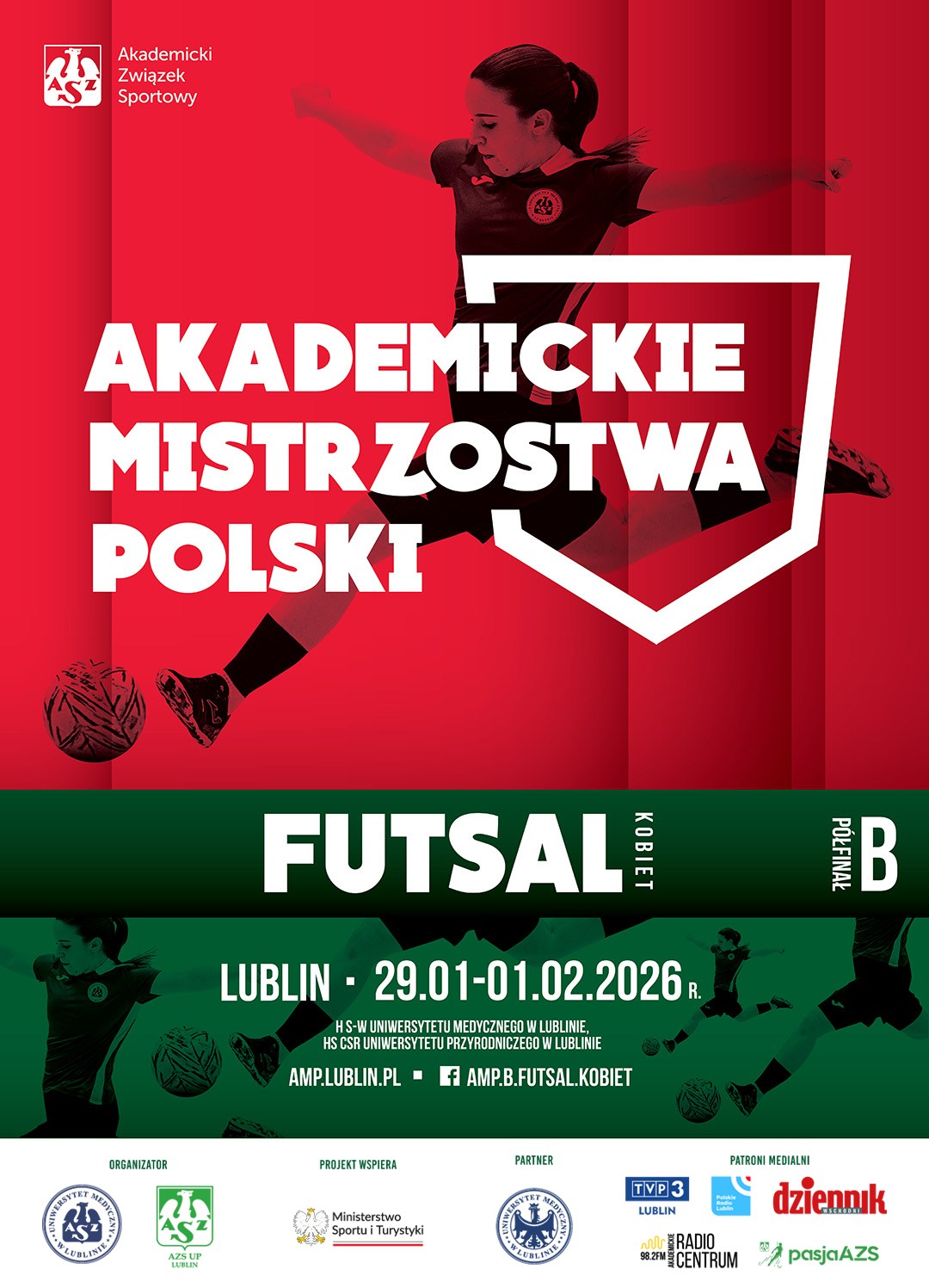 Plakat Półfinału B Akademickich Mistrzostw Polski w Futsalu Kobiet