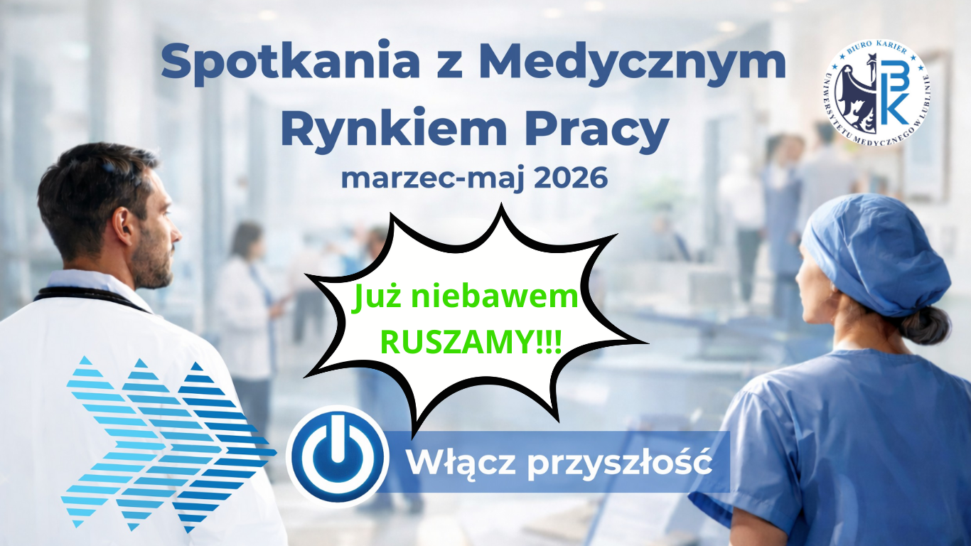 plakat informacyjny cyklu spotkań z medycznym rynkiem pracy na czas marzec-maj 2026