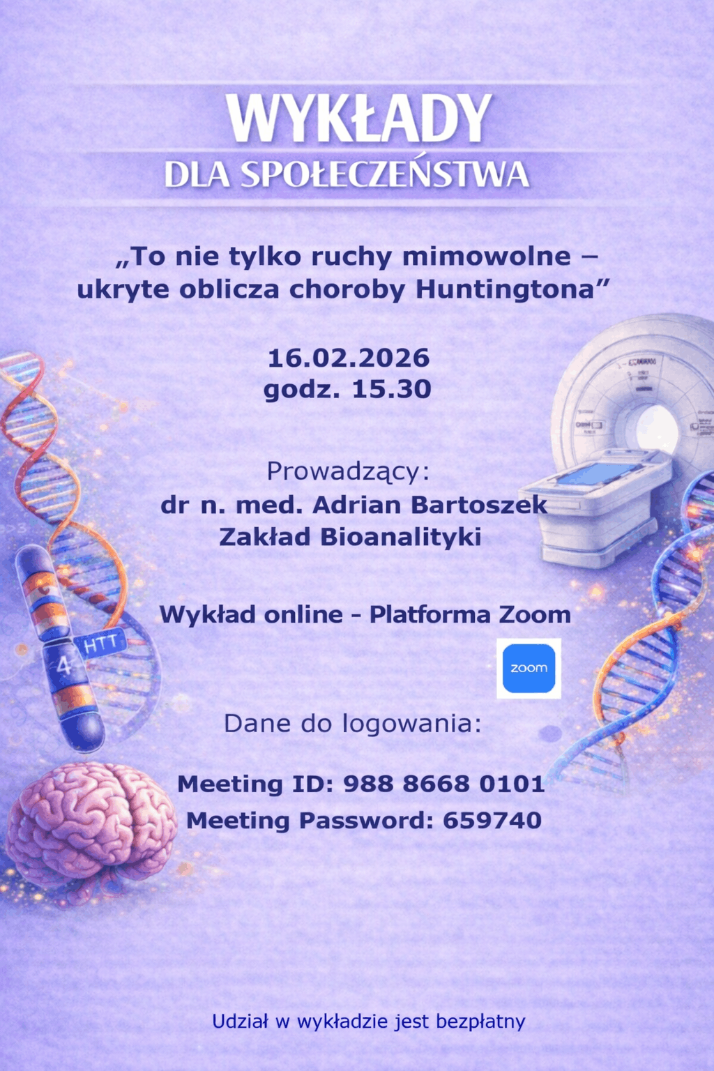 plakat informacyjny cyklicznego wydarzenia Wykłady dla społeczeństwa