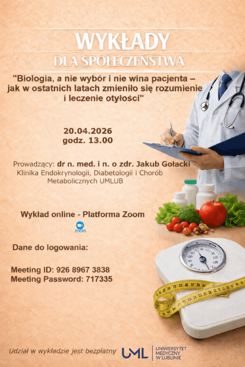 plakat informacyjny kolejnego wykładu dla społeczeństwa