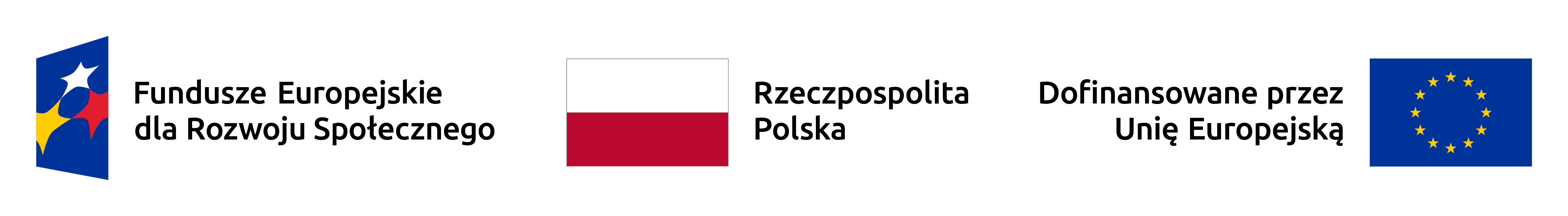 Logotypy projektowe: Fundusze Europejskie dla Rozwoju Społecznego, Rzeczpospolita Polska, Dofinansowane przez Unię Europejską