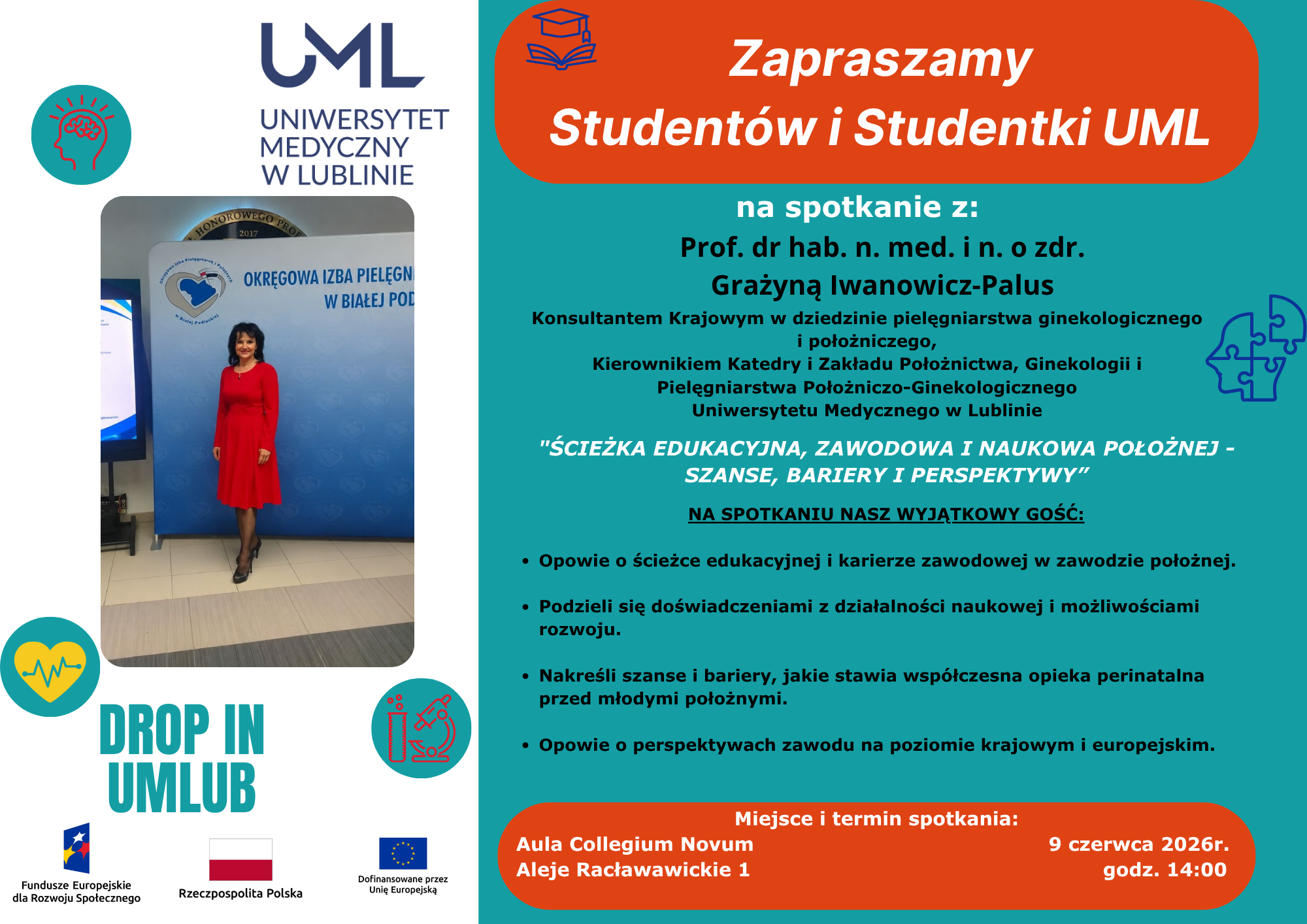plakat DROP IN UMLUB z wizerunkiem prof. Iwanowicz-Palus