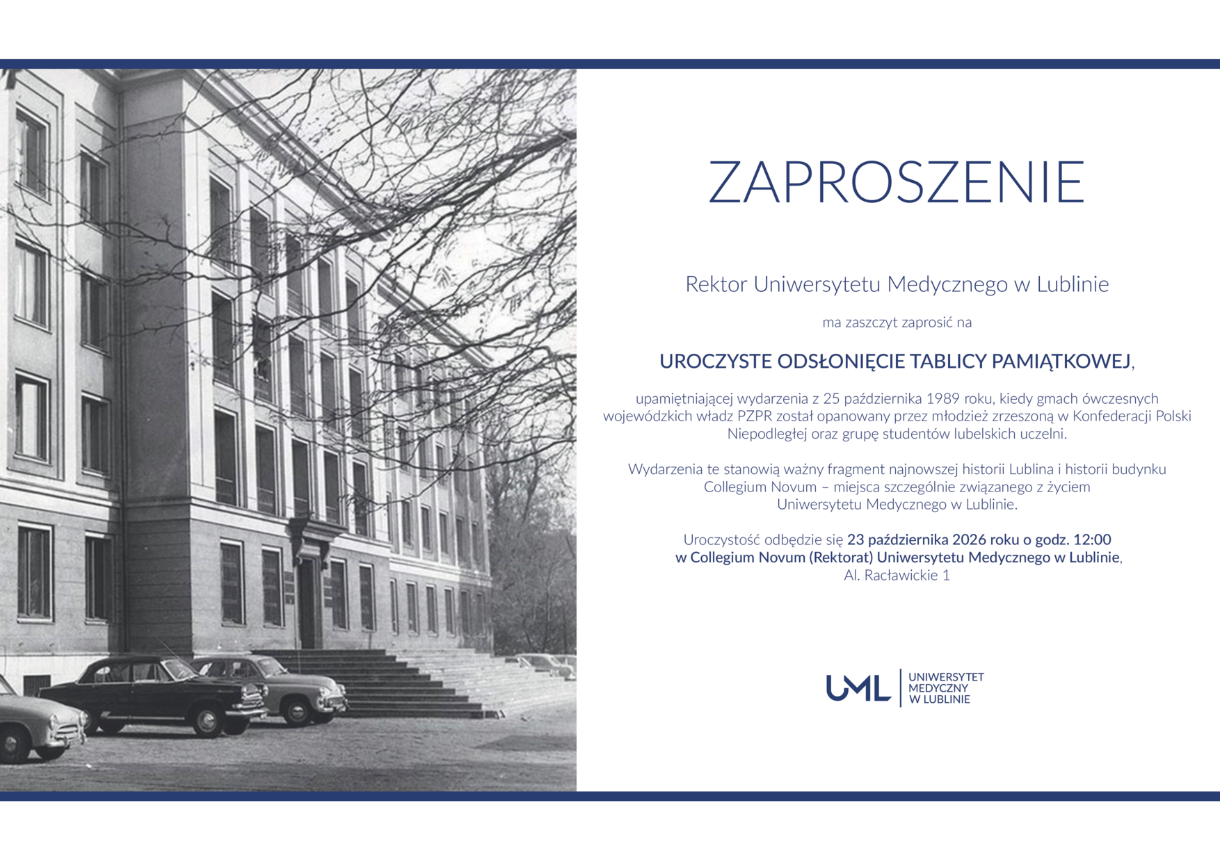 Zaproszenie na odsłonięcie tablicy pamiątkowej