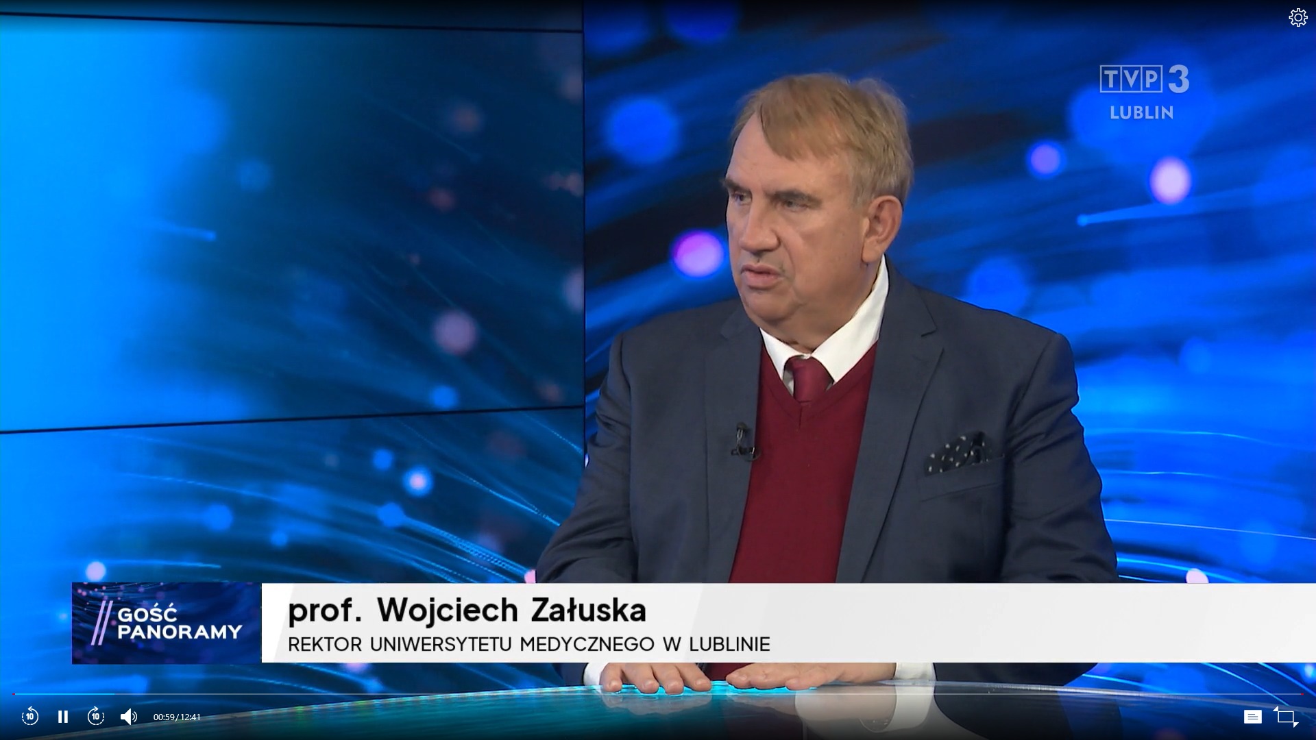 rektor występujący w programie telewizyjnym Gość Panoramy TVP3 Lublin