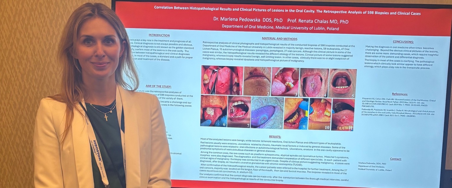 dr Marlena Pedowska na tle swojej prezentacji z kongresu