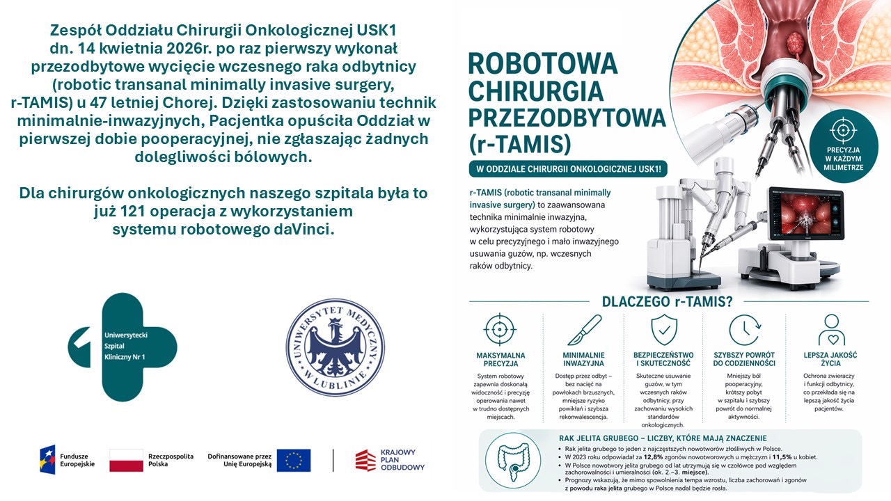 grafika dotycząca sunięcia wczesnego raka odbytnicy z wykorzystaniem robotycznej techniki przezodbytowej