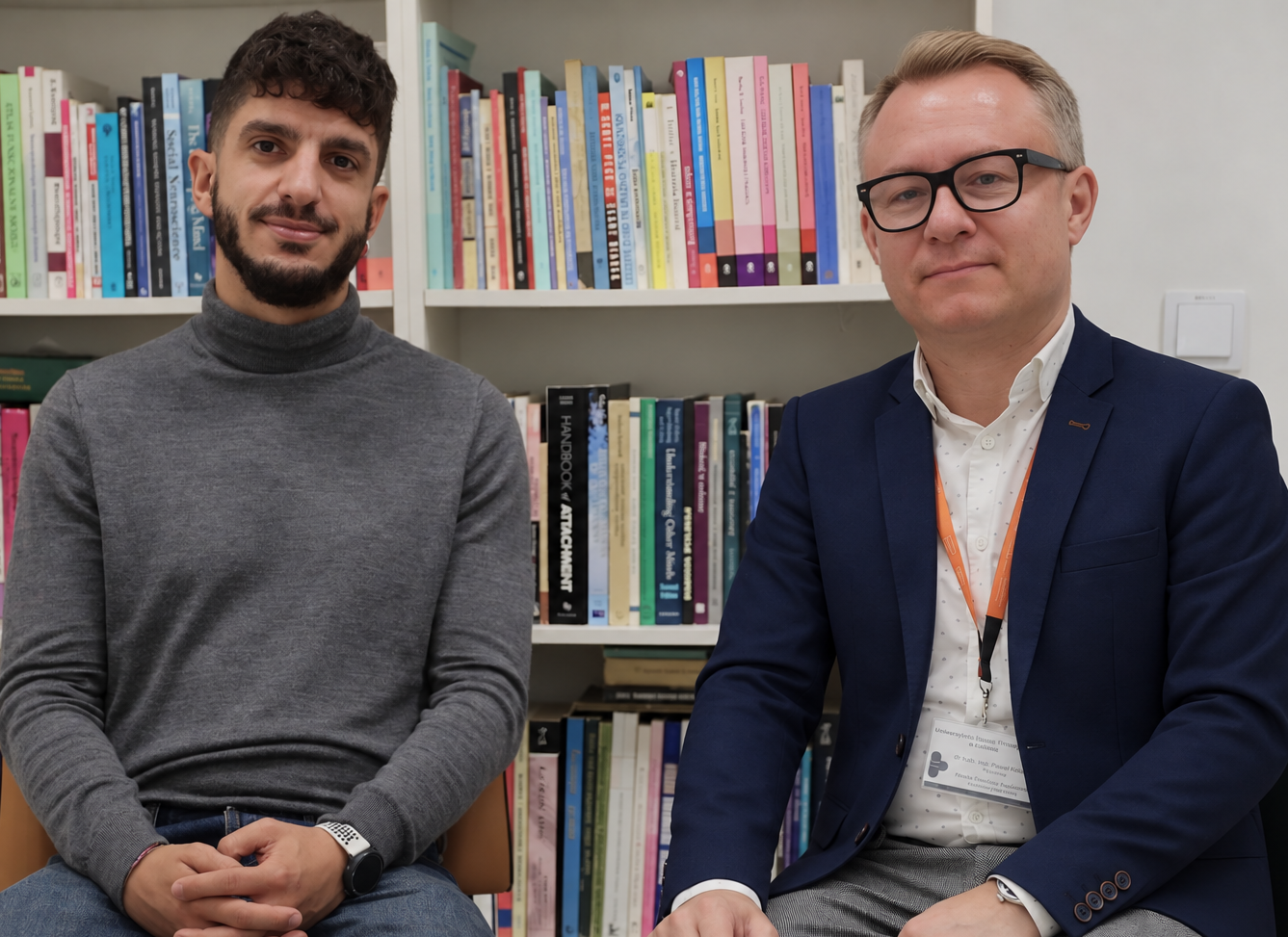 dr inż. Víctor Rodríguez González i dr hab. Paweł Krukow pozują do zdjęcia